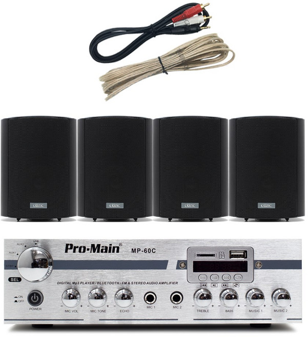 블루투스 매장용 미니 앰프 스피커 세트 카페 매장 업소용 벽걸이, MP-60C + CZ-500S 4개(블랙)
