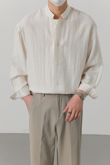 【新中式國風】亞麻襯衫 男襯衫 長袖襯衫 休閒襯衫 薄款襯衫 立領寬鬆 春夏秋三季 透氣舒適 潮流百搭