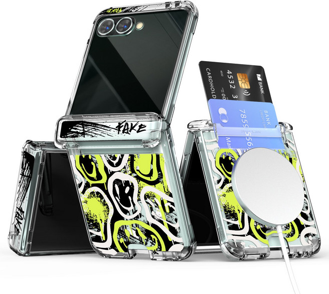 이디즌 갤럭시 Z플립 7 케이스 투명 디자인 힌지보호 슬림 카드 2장 수납 맥세이프 호환 자석 내장 충격방지 범퍼 힌지아머 제트플립6