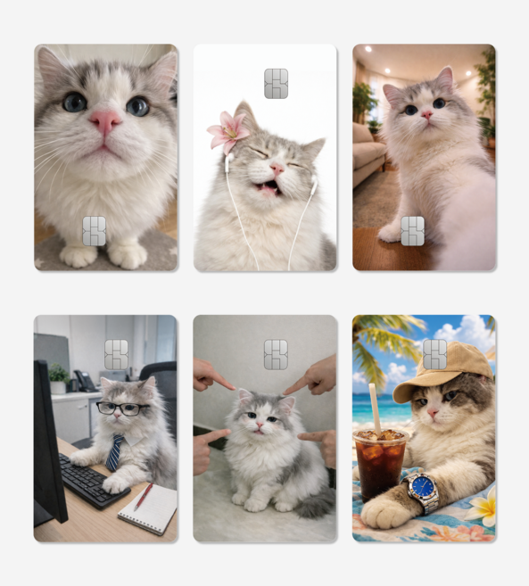 2SET 밤티 카드스티커 귀여운 고양이 신용 체크 카드 스티커 커스텀 카꾸, 1세트, 2개입, 토스미니형