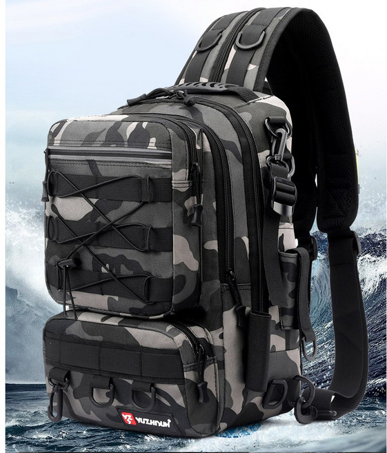 행운을파는낚시 대용량 멀티백팩 다용도 루어 가방 보조 슬링백 크로스백 배스 루어 아웃도어, 카모 블랙