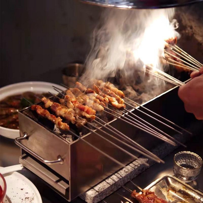 꼬치 구이 업소용 양꼬치 사각 숯불 스테인레스 화덕 화로(1.8 두께), 1개
