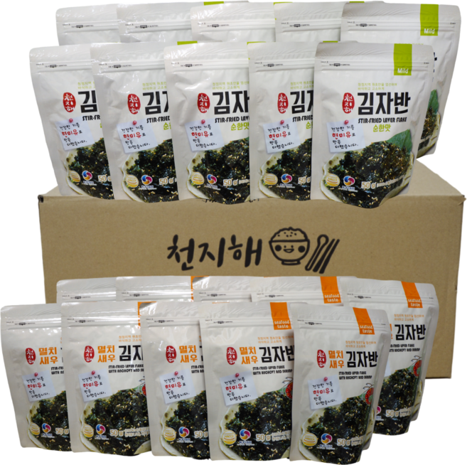 [전남강진] 천지해 김자반 국산 돌김100% 멸치새우맛/순한맛 50g x 20봉, 20개