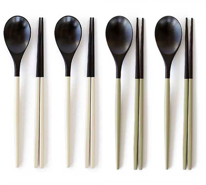 디온 블랙 마카롱 옻칠 나무 수저 세트, 1세트, 블랙 마카롱 수저세트, 4인 F(아이보리 1+아이보리1+올리브1+올리브1)