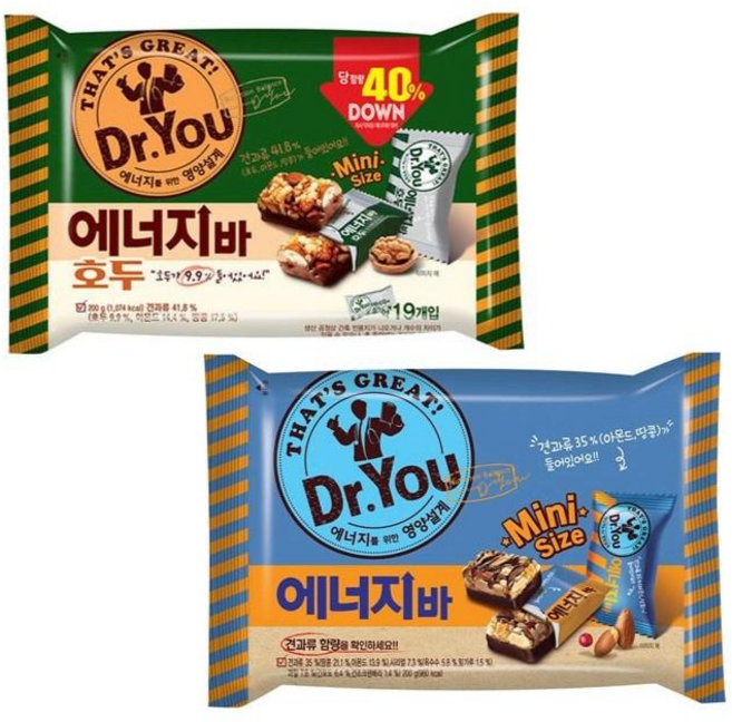 오리온 닥터유 에너지바 200g 오리지널 + 호두, 2개