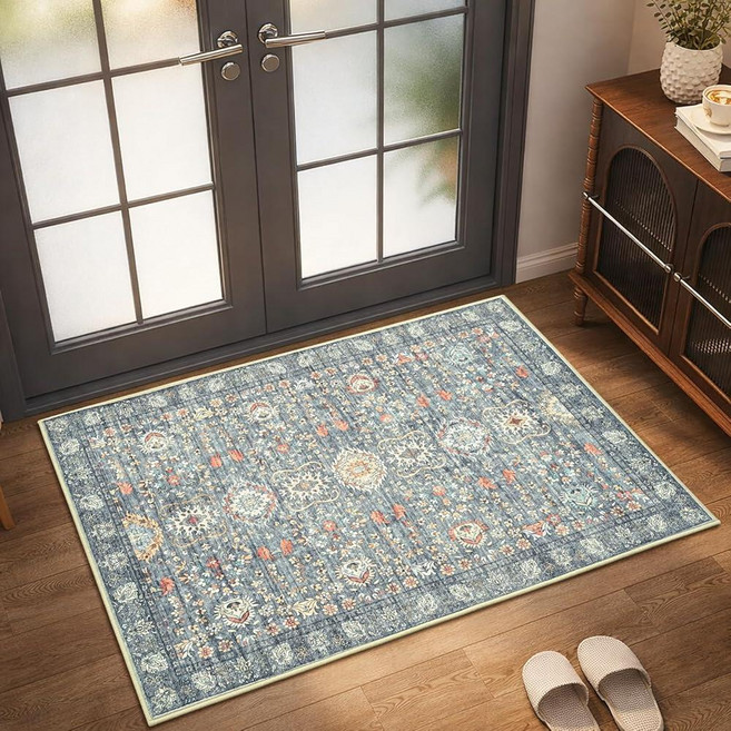 Goideal Washable Rug 8x10 Vintage Area Rugs Non Slip Indoor Low Pile Carpet with Rubber Backing, 그레이 & 러스트