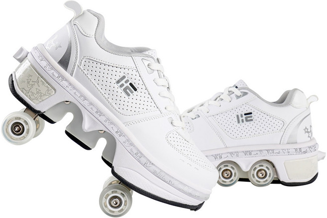 liekick 쿼드 스케이트 스케이트 개폐식 롤러 슈즈 휠 스니커즈롤러 스케이트롤러슈즈, 조명이 없는 흰색 로우힐, 1개