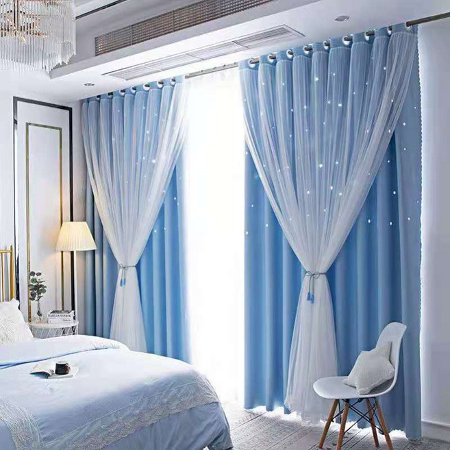 공주풍 커튼 암막커튼+레이스커튼 합쳐 세트 아일렛형 사계절 방풍 방한 단열 레이스커튼 암막커튼