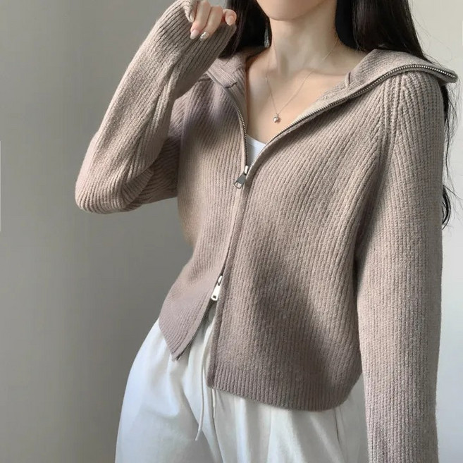 예쁨시전 소장템 낙낙 투웨이 카라넥 긴팔 골지 니트 집업 가디건