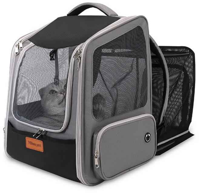 고양이 강아지 휴대용 확장형 백팩 이동가방 반려동물 애완동물 외출 가방 산책가방, 1개, 블랙