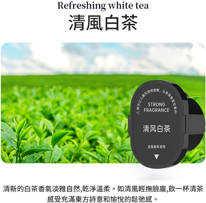 貓神 海山雲霧車用香氛機 智能感應 奈米霧化 氛圍燈, 1個, 清風白茶  精油補充瓶, 清風白茶