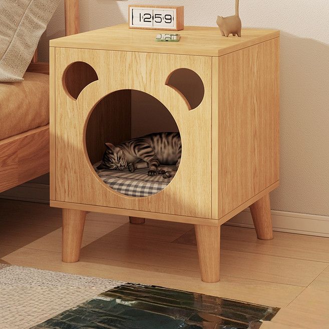 GAPINO 고양이 하우스 협탁 반려동물 가구 수납장 침대 옆 수납장 베이스 키높이 디자인, 오크 색상, 1개