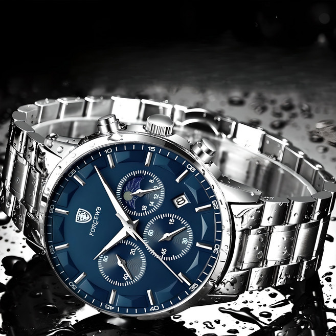 포스워백 남자 메탈 손목 시계 크로노 그래프 아날로그 쿼츠 시계