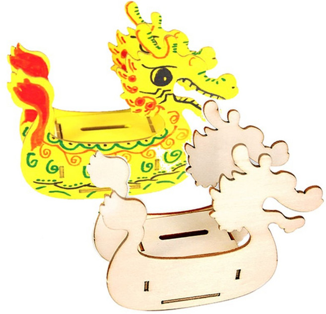兒童DIY木製龍舟存錢筒/置物盒手工藝品, 一般置物款(本身不含配件), 1個