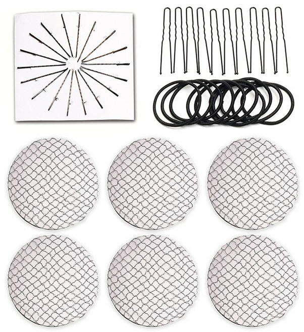 링하나 여성용 감싸주망 헤어망 6p + 실핀 18p + 물결 U핀 10p + 헤어링 10p 세트