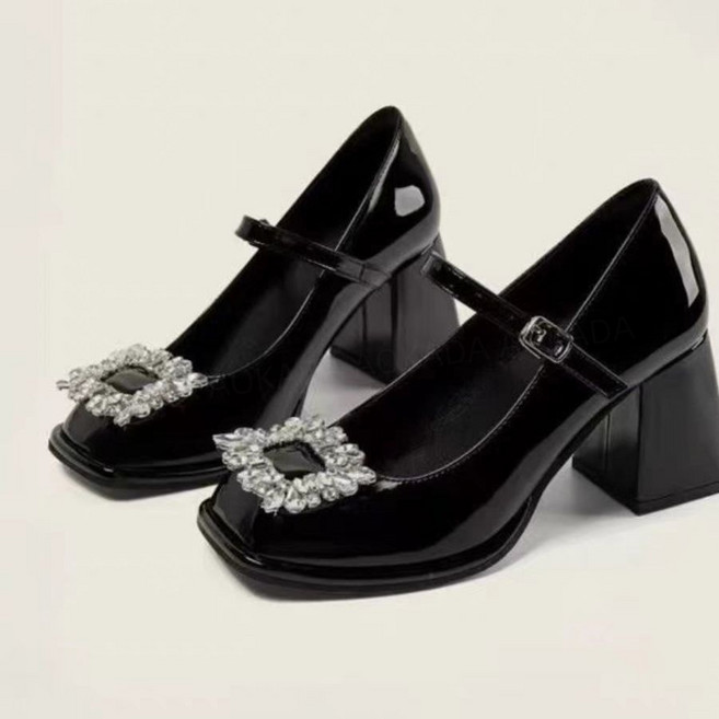 AOKADA 여성 메리제인 슈즈 미들굽 통굽 발편한 구두 레트로 플랫슈즈7CM