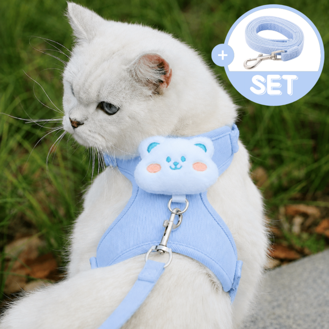 바밍펫 고양이 하네스 리드줄 세트, 1세트, 블루