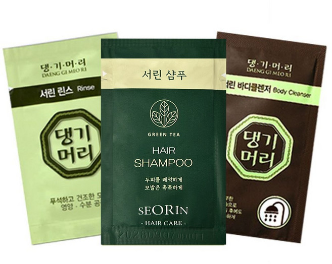 댕기머리 일회용 서린 샴푸 100개+린스 100개+바디워시 100개 여행용 휴대용 세면도구, 1개
