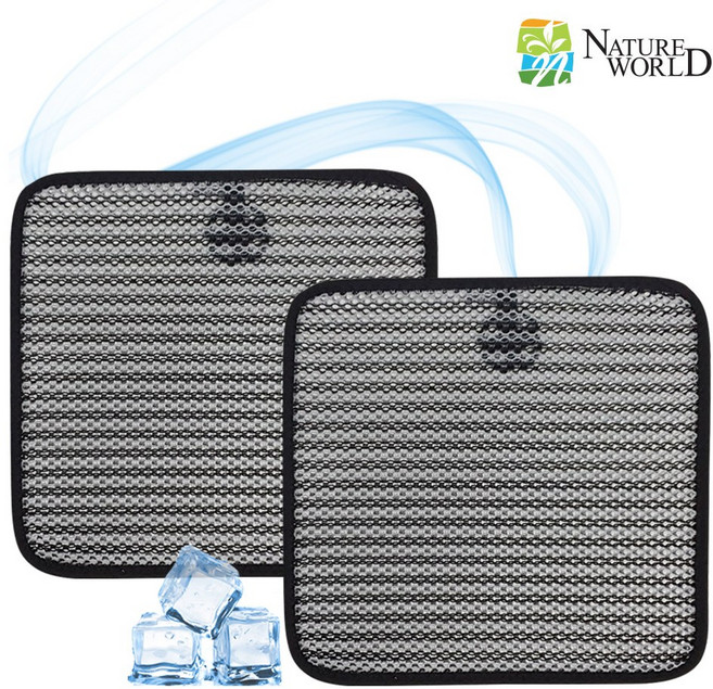 에코힐 1+1 통풍방석 차량 여름방석 앞좌석 차량용 매쉬방석 에어매쉬 쿨방석 사무실통풍방석 쿨링시트 쿨링방석, 럭셔리블랙, 2개