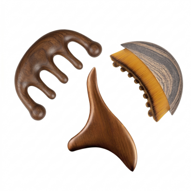 벨린 괄사 마사지기 리프팅 얼굴 두피 마사지 바디 3종 세트 고급선물포장, 혼합 색상, 1세트