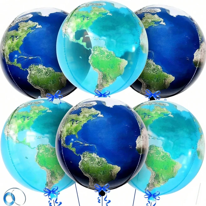 6개 22인치 4D 지구본 장식 풍선 세계 장식 지구 풍선 보온 파티 여행 파티 장식, 01 22Inch, 01 파란색