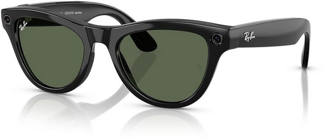 레이밴 메타 (1세대) 스카일러 반짝이는 블랙 | 남성용 스마트 AI 안경 여성 u2014 12MP 카메라 오디오 비디오 녹화용 오픈이어 스피커 블루투스 전환 세룰리안, 1 Gen 1,shiny Black,green Lens