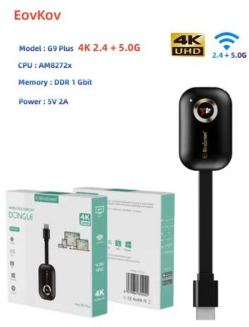 무선 안드로이드 TV 동글이 미러링 블루투스 송수신기 미라캐스트 스틱 4K HDM 디스플레이 동글 오디오 모니터로, 4K 5.0G and 2.4G, 1개