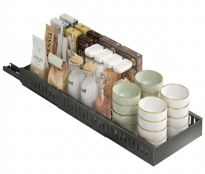 가려거든 무타공 슬라이딩선반 냄비정리대, 1개, 블랙 선반