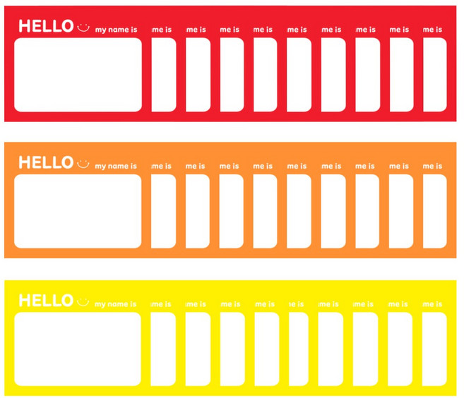 옷에 붙이는 스티커 명찰 모임 행사 이름 방수 코팅 네임택, 30매, 빨강주황노랑 3종