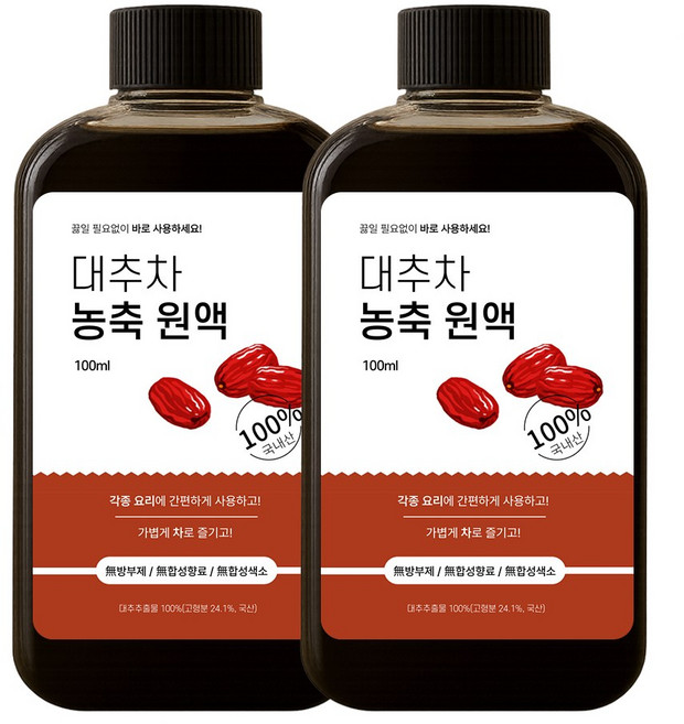 끓일 필요없는 국산 대추추출액 농축원액 / 액상 대추차, 2개, 100ml
