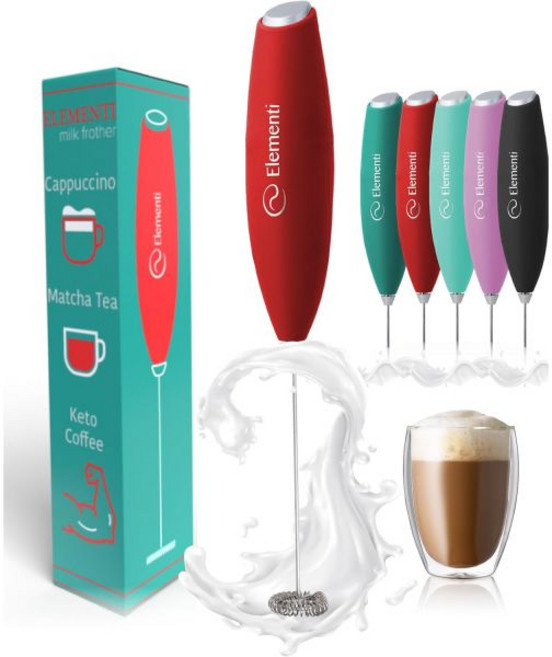 엘레멘티 밀크 프로터 완드 - 전기 핸드헬드 말차 거품기 커피 및 프라페 메이커용 핸드 믹서 음료 저어주기 기구 헬드 블렌더 스틱 미니 핫 핑크, 배터리 미포함