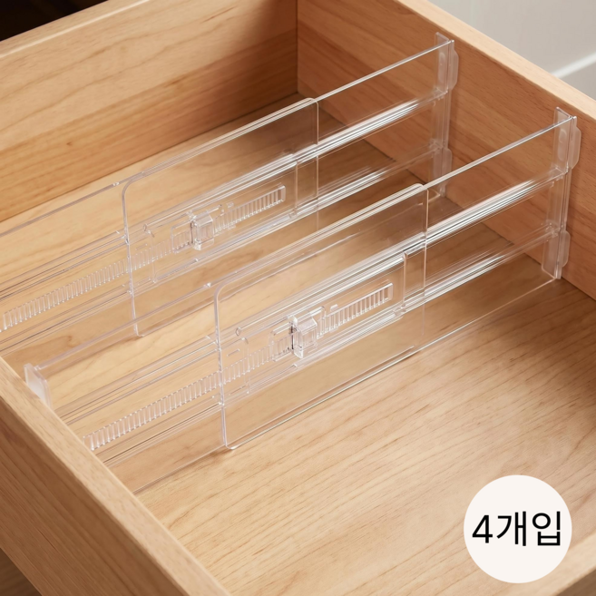 Vtopmart 대용도 서랍장용 정리 조절 칸막이 높은형 플라스틱, 4, 투명