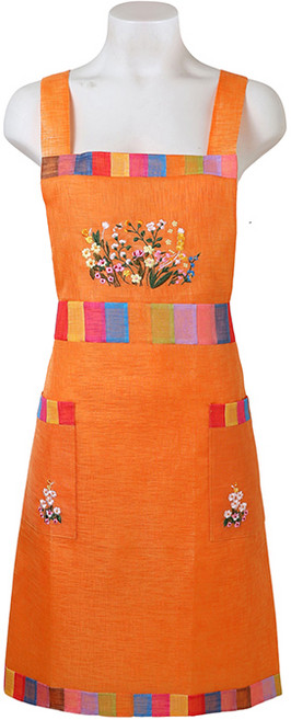 율아시아 전통 모시 조각보 꽃자수 앞치마 어린이집앞치마 한복앞치마, 1개, 435번 주황색