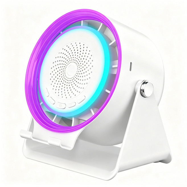 KBKXOZ 탁상용 무선 선풍기/스마트 블루투스 스피커 / 선풍기 스피커 /휴대폰 거치대 / RGB 무드등/브러시리스 DC 선풍기, 1개, 화이트