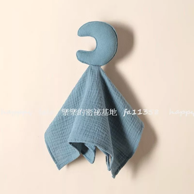 寶寶安撫巾 月亮造型 柔軟紗布安撫巾 安撫巾 嬰兒安撫, 16 月亮-墨蘭迪綠, 1個