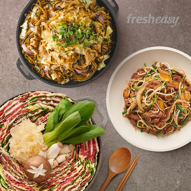 @기간한정 특가@ [프레시지] 홈자카야 밀키트 SET(밀푀유나베+차돌박이 숙주볶음+소고기 야끼소바)(냉장), 1개