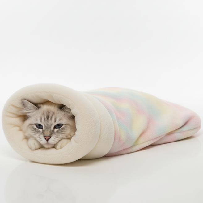 리우니 고양이 보온 극세사 숨숨집 침낭형 하우스 펫담요 펫침대, 1개, 오로라 핑크