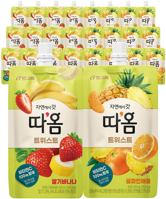 빙그레 따옴 트위스트 딸기 바나나 12개 + 귤 파인애플 12개 (총 24개) / 아이스크림, 24개, 150ml