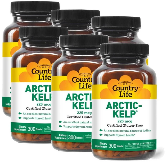 컨트리라이프 아틱 켈프 225mcg Country Life Arctic Kelp, 6개, 300정 - 쿠팡