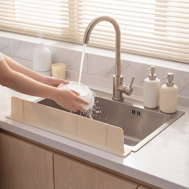 피크르 흡착식 바닥 강력 흡착 싱크대앞 물막이 실리콘 씽크대 물막이, 1개, 크림화이트