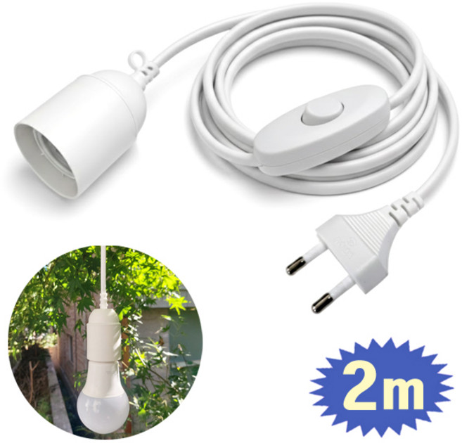 심플소켓 중간스위치 조명선/ 전등 전선 캠핑 카페 식물등 인테리어 조명등 작업등, 백색(2m)