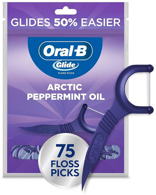 북극 페퍼민트 오일 향이 나는 구강-B 글라이드 치실 픽 75 카운트 3팩, 75 Count (Pack of 1)