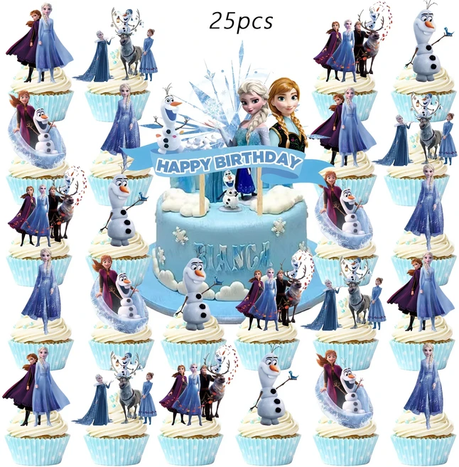 25pcs 냉동 공주 엘사 케이크 토퍼 생일 장식 테마 파, 03 25pcs