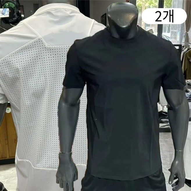 1+1 남성 여름 펀칭 메쉬 라운드넥 반팔티 쿨 아이스 냉감 기능성 트레이닝 운동복 상의 캐주얼 데일리룩
