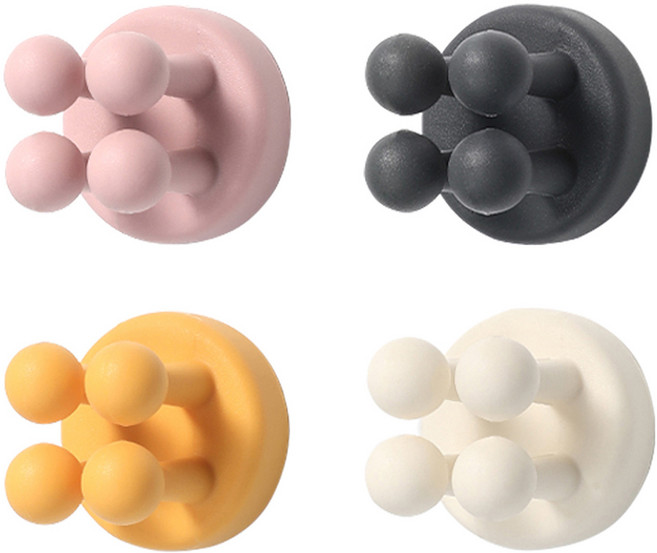 접착식 다용도 실리콘 칫솔걸이 4종 세트, 4색, 4개