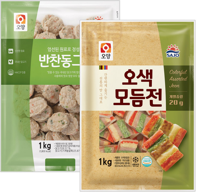 사조오양 반찬 동그랑땡 1kg + 오색모듬전1kg (20g), 2개