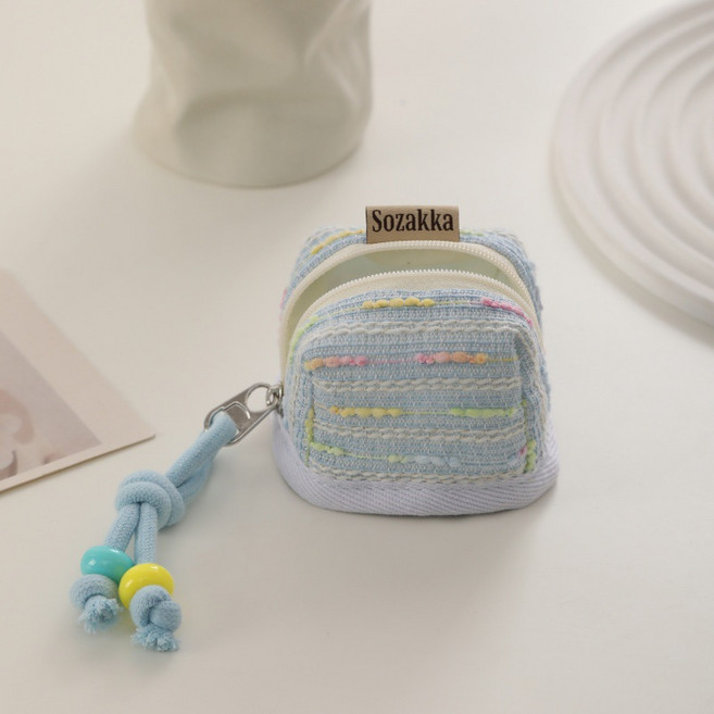 니렌스 컬러풀 에어팟 미니 파우치 이어폰 케이스, 블루