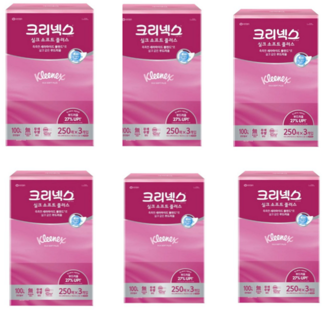 실크소프트 플러스 각티슈, 250매, 6개