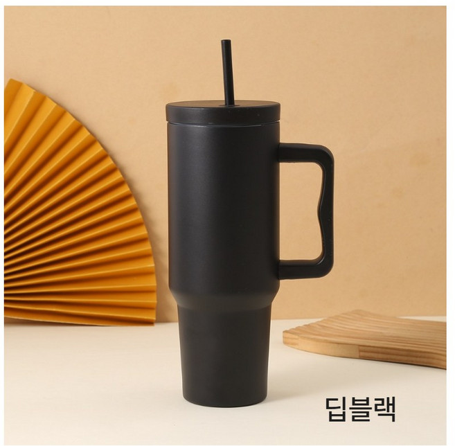 에보윈 심플 1.2리터 대용랑 304스텐 밀폐 텀블러 차량용 빨대포함 40온스, 1개, 1200ml, 딥블랙