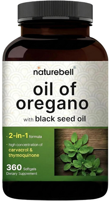 NatureBell 오레가노 블랙씨 오일 함유 - 360정 소프트 캡슐 - 2 in 1 허브 콤플렉스 면역 건강 증진, 2개